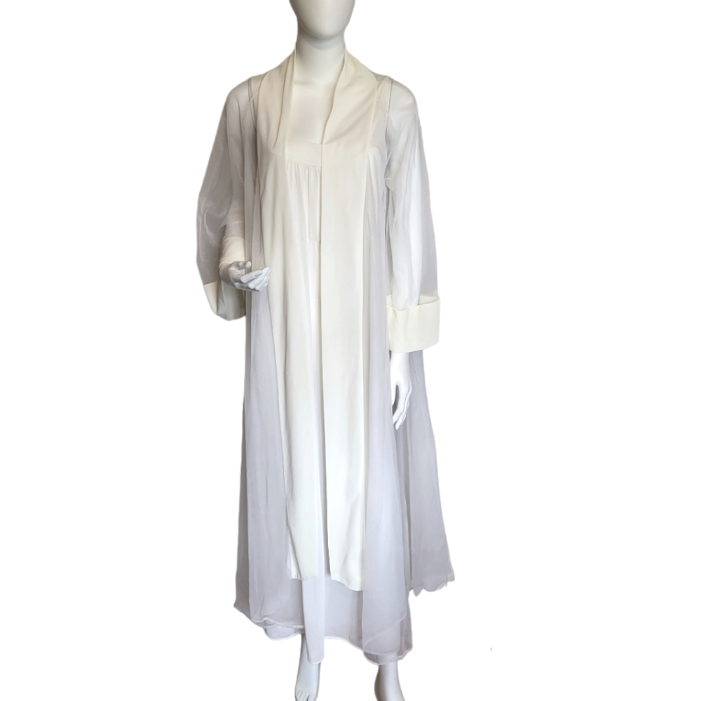 Vintage 2 piece White Sheer Maxi Duster And Sleeveless Gown